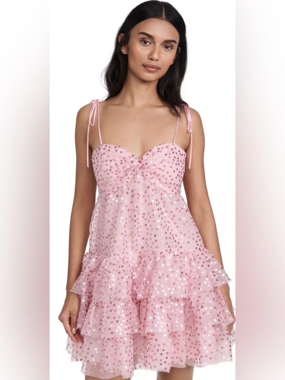 NWT Cinq a Sept Jae Ruffle Sequin Tulle Mini Dress in Pink Quartz Size 2 / 4